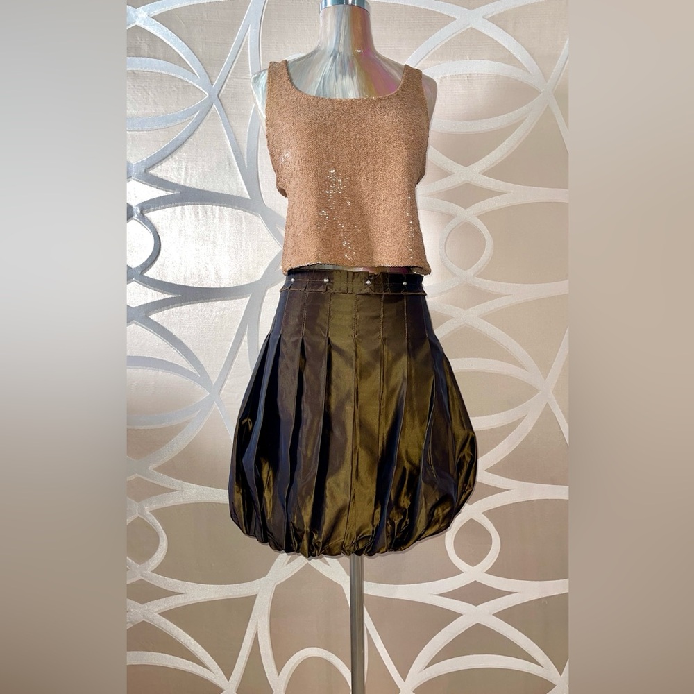 Chic Olive Bronze Metallic Babble Skirt